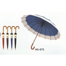 Parapluie droit auto-ouvert à arbre en bois (HS-075)